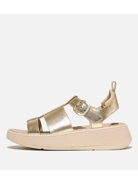 Fitflop F-MODE Metallic Leather Flatform Fisherman Sandals Platino Gold Metallic